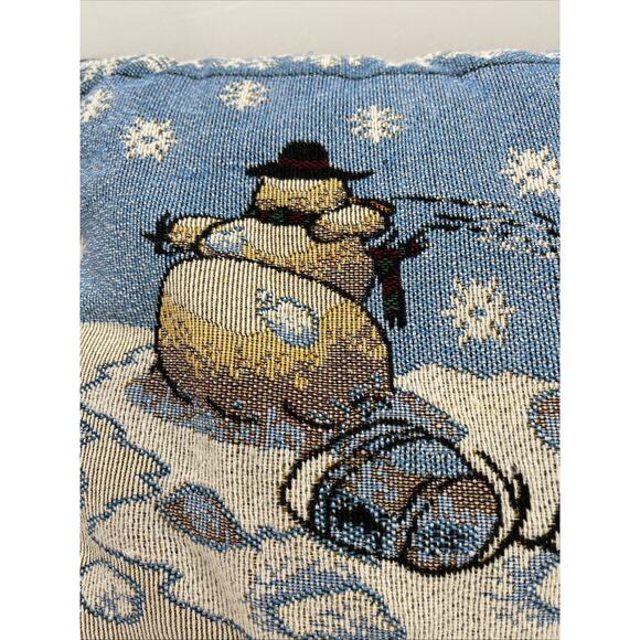 Christmas needlepoint pillow Snowman Family Winter 16” L 12” W - Picture 3 of 7